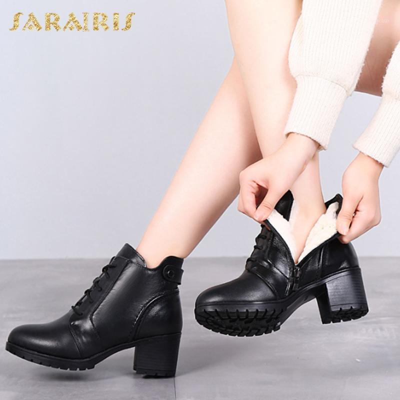 

Sarairis 2020 Hot Sale Add Fur Warm Winter Boots Woman Shoes Thick Heels Lace Up Platform Comfortable Shoes Ladies Boots Plush1, Black