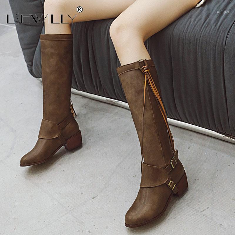 

Lsewilly 2020 Winter Fringed Women's Knee High Boots Plus Size Solid Color Low Heel Tassel Slip on Female Shoes Women Boots1, Black