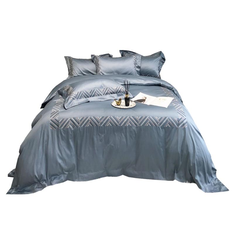 

100S Egyptian long-staple cotton bed linen euro simple embroidered bed sheet satin four-piece bedding set, White