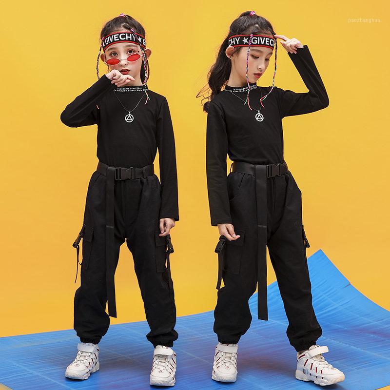 

Children Girl Long Sleeve Black Hip Hop Dance Costumes for Teens Kids Ballroom Clothes Outfits Spring Fall Fashion Clothes Suit1, As picture