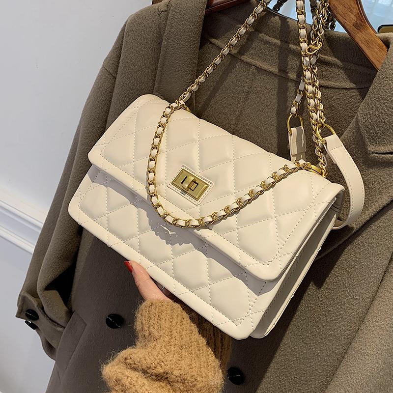 

Niche Design 2021 Wild Chain Messenger Bag Foreign Style Square Bag Diamond Square Chain Handbag Dual-use Width: 26cm, Black