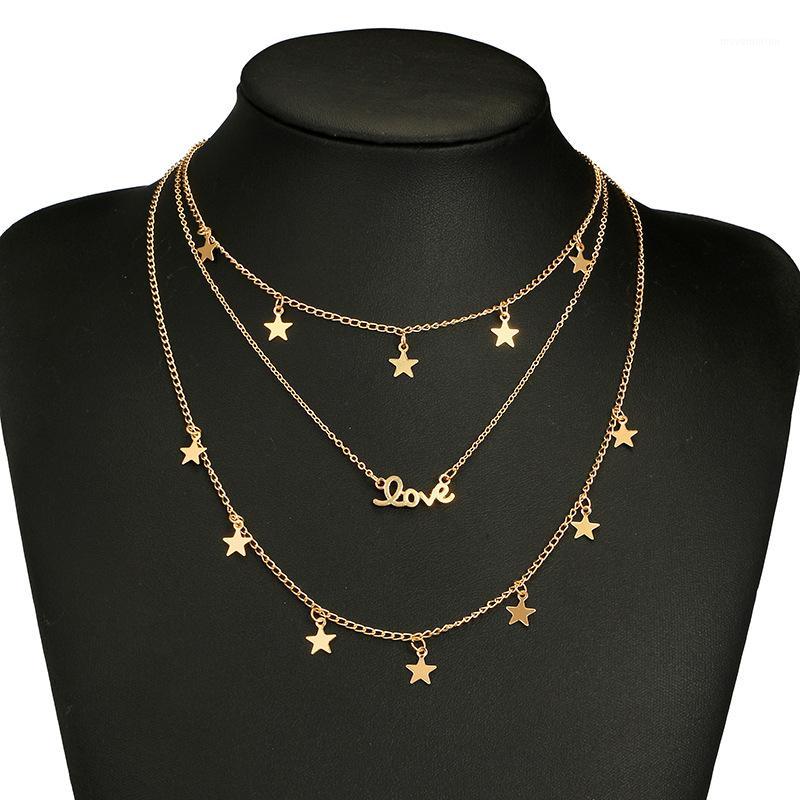 

Women Stylish Geometric Metallic Multi-layered Star Pendant Pentacle Love Necklace1