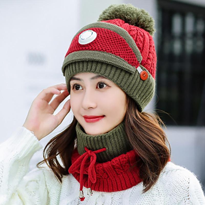 

Women'S Knitted Hat Scarf Caps Neck Warmer Winter Hat for Ladies Girls Warm Fleece Caps, Black