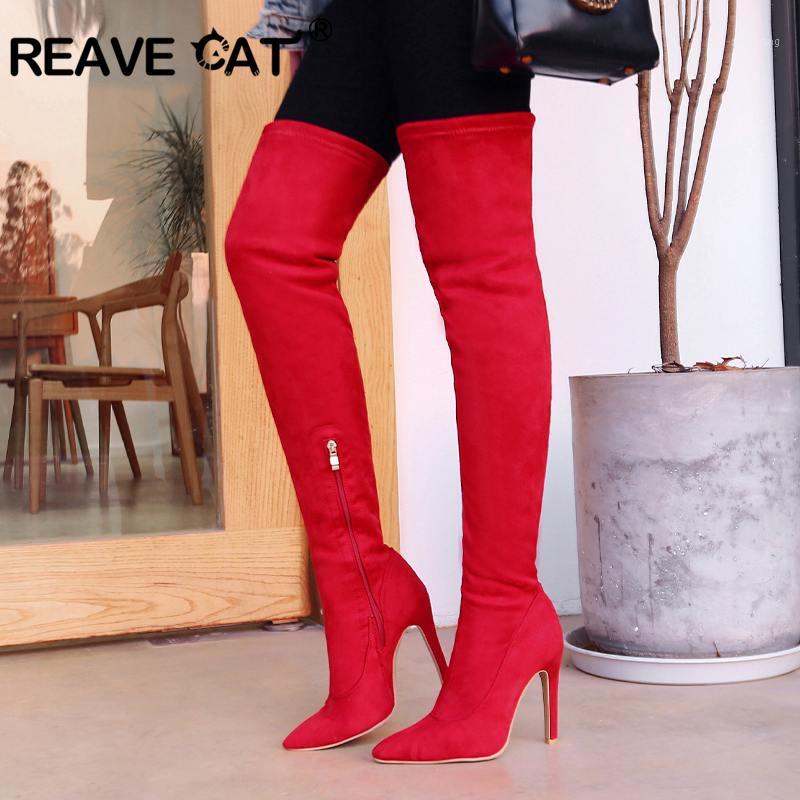 

REAVE CAT woman thin high heel boots large size 31-43 autumn over the knee boots thin high heels sexy party footwear black1, Red