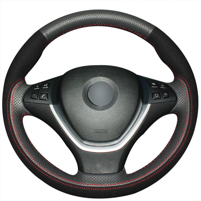 

Steering Wheel Covers Black Genuine Leather Suede Car Cover For E70 X5 2008-2013 E71 X6 2008