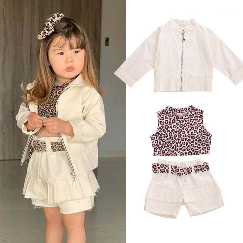

2-8 Years Girls Spring Autumn Outfits 3-Piece Fashion Casual Leopard Vest + Shorts + Belt Set Wild Long Sleeve Zippered Coat1, Only coat