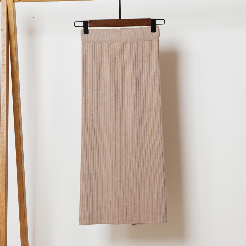 

2021 New Elastic Band Women Skirts Autumn Winter Warm Knitted Straight Ribbed Mid-long Skirt Black Wngy, White