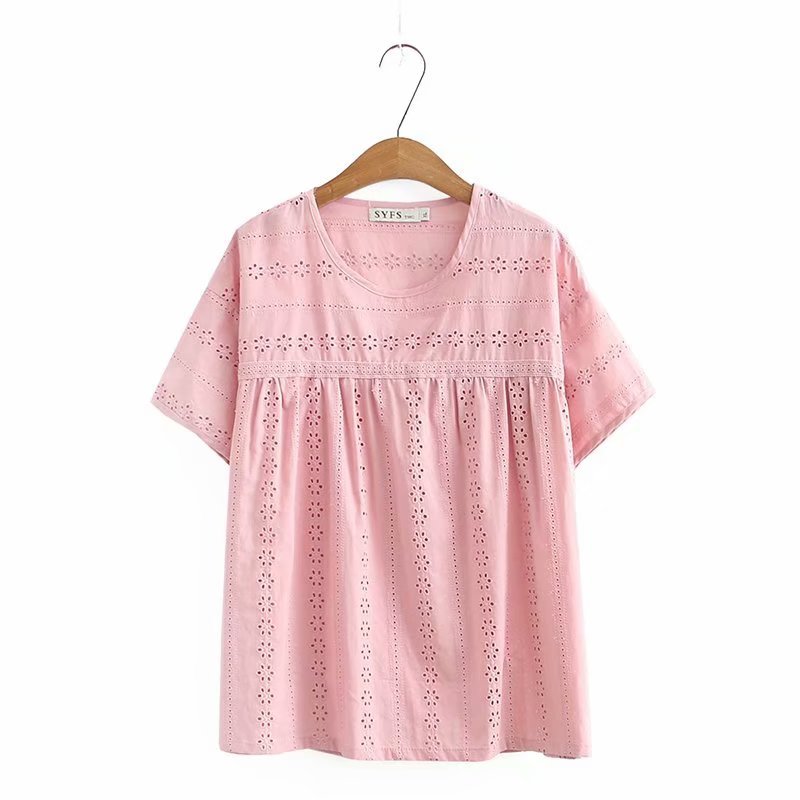 

Size More Hollow Out the Neck Dobby Cotton Loose Women Tshirts 2020 New Casual Ladies Soft Women's T-shirts White Sea Pink Tops Wg4l, Khaki.
