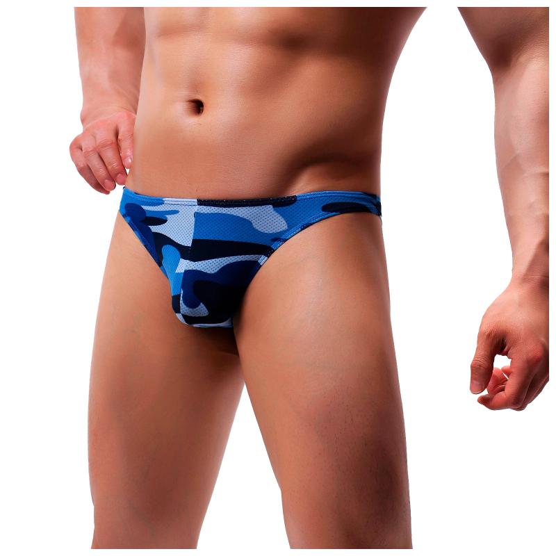 

Sexy Trunks Camouflage Men's Underwear Mesh Thin Underwear Men Low Waist Breathable briefs men cuecas masculinas, Blue