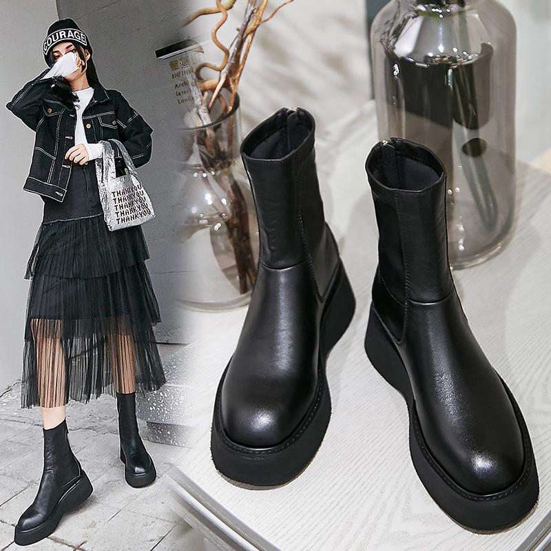 

ankle boots women's thick bottom shoes round toe new winter keep warm ankle boots zapatos de mujer, Black