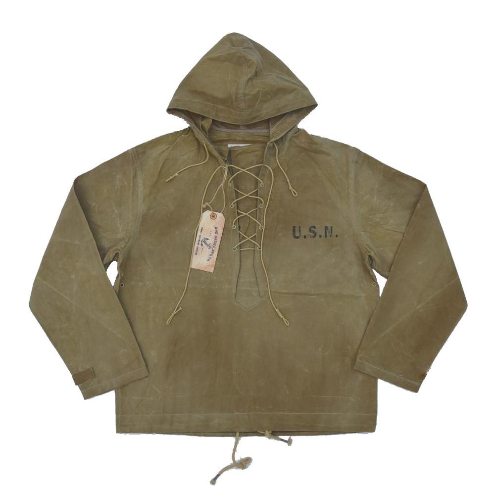 

eua navy bad weather deck vintage parka waxed cotton rain jacket L6LE, Army green.
