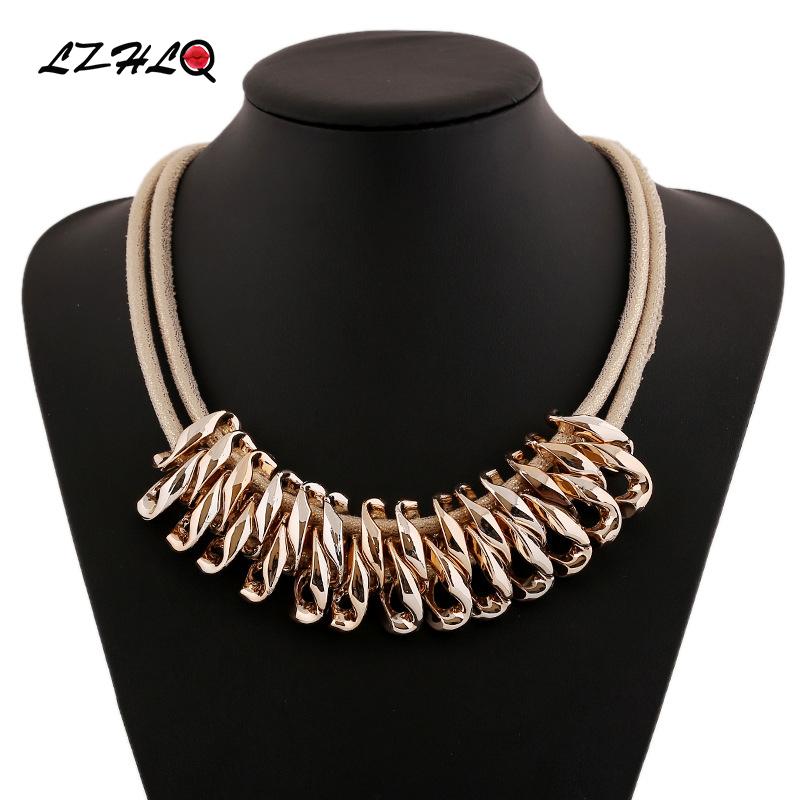 

LZHLQ Brand Women Plated Metal Necklaces Geometric Pendant Rope Chain Clavicle Necklaces Trendy Maxi Collier Jewelry Statement