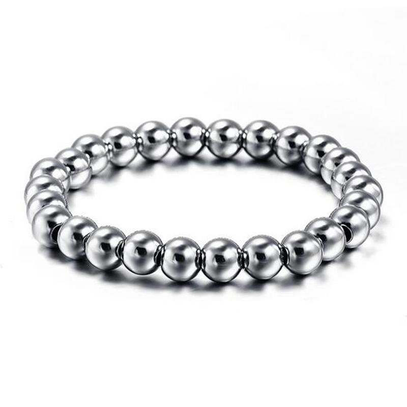 

Men Quality Stainless Steel 8mm Beads Bracelet Silver Color Beaded Elastic Bracelet for Men Gift