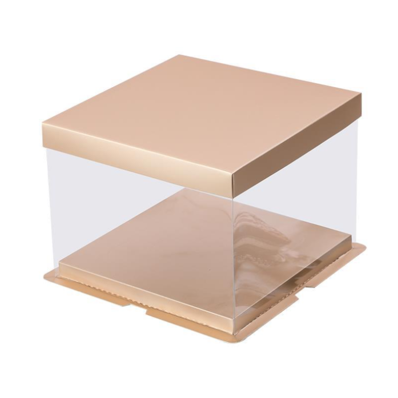 

2pcs New Clear Plastic PET Border Light Gold Lid And Base Square Cake Box For 8 Inch 1 Tier Cakes Bakery Package