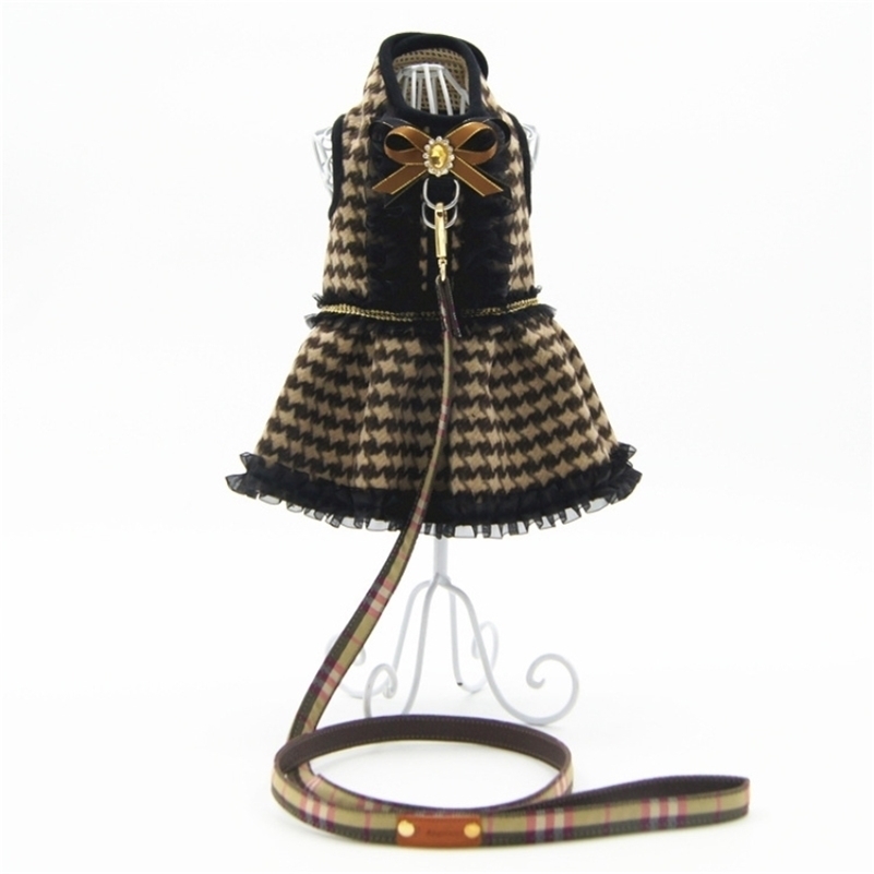 

Winter Dog Dress Harness Costume Pet Dog Lead Leash Cat Puppy Poodle Pomeranian Pug French Bulldog Dog Clothing Tutu Dropship LJ201130, Coffee