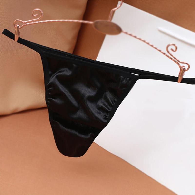 

Sexy Large Size Men Low Rise Panties Sexy Erotic Thongs Underwear G Strings And Thongs Mini T-back Seamless Satin Panties -2XL, Black