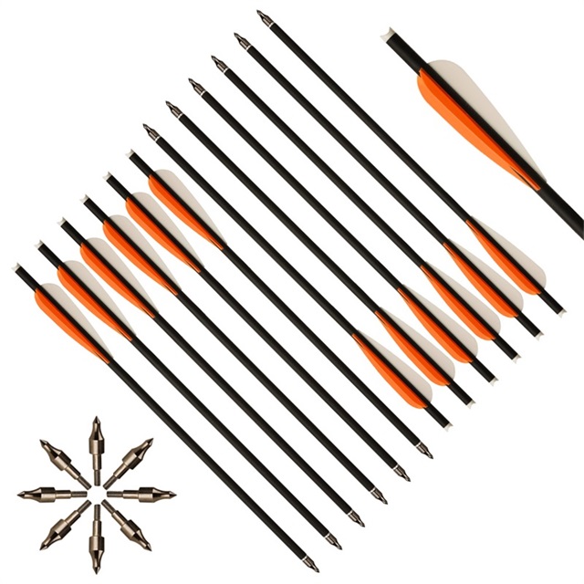 

Archery arrow 16 inch OD 8.8mm ID 7.6mm 4'' plastic feather mixed carbon crossbow bolt for shooting
