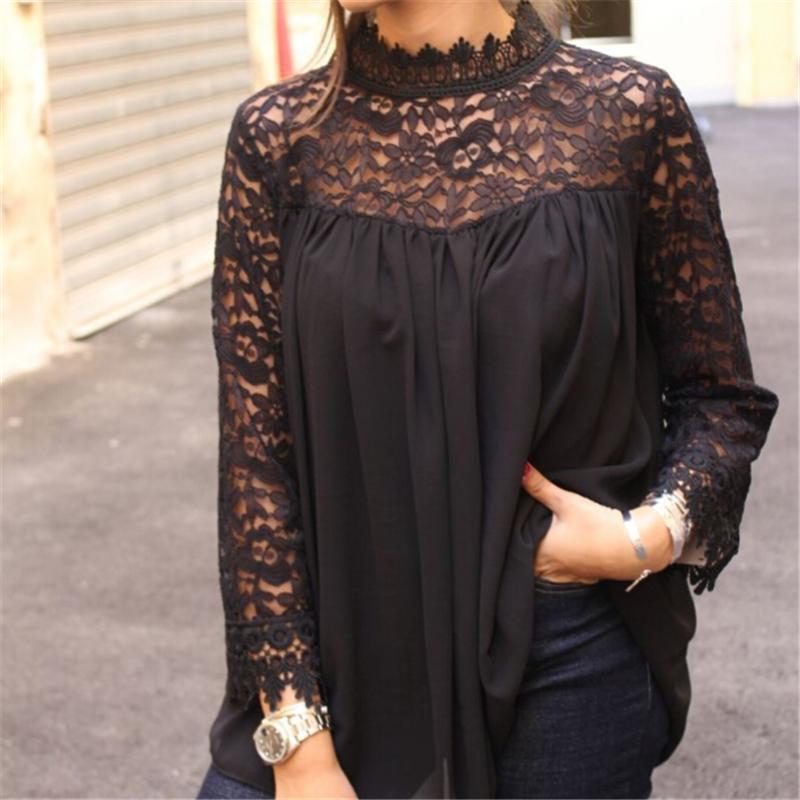 

Women Blouses Lace Ladies Tops And Blouses Womens Clothing Casual Black Women Blouse Shirts Long Sleeve Tops, As photo shows