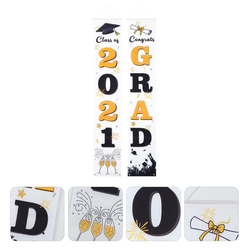 

1 Pair Graduation Banners Couplets Door Background Hanging Banners Party Decors