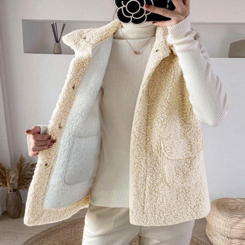 

Plush and thick waistcoat new women's Korean version for fall / winter vest 2021, Beige