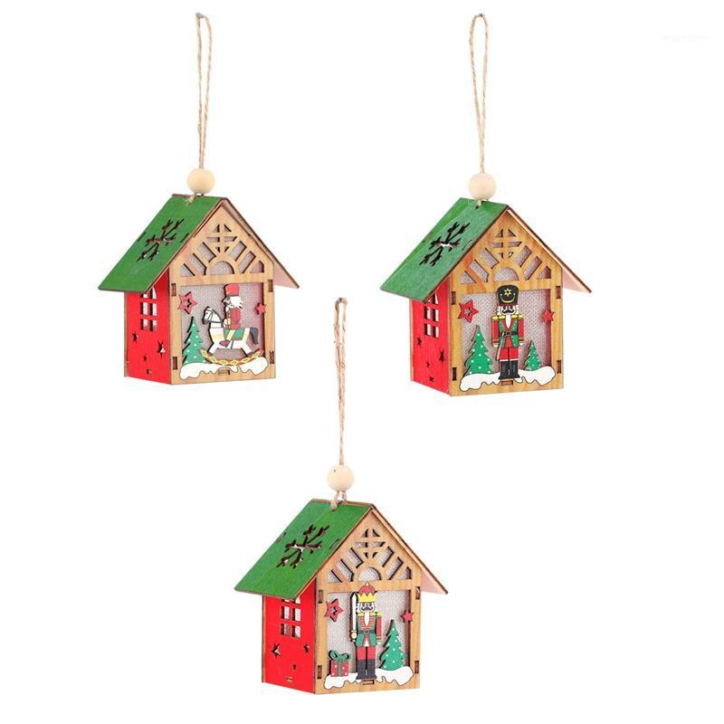 

HOT-DIY Color Wooden Walnut Soldier House Hanger with Lamp for Xmas Decor1