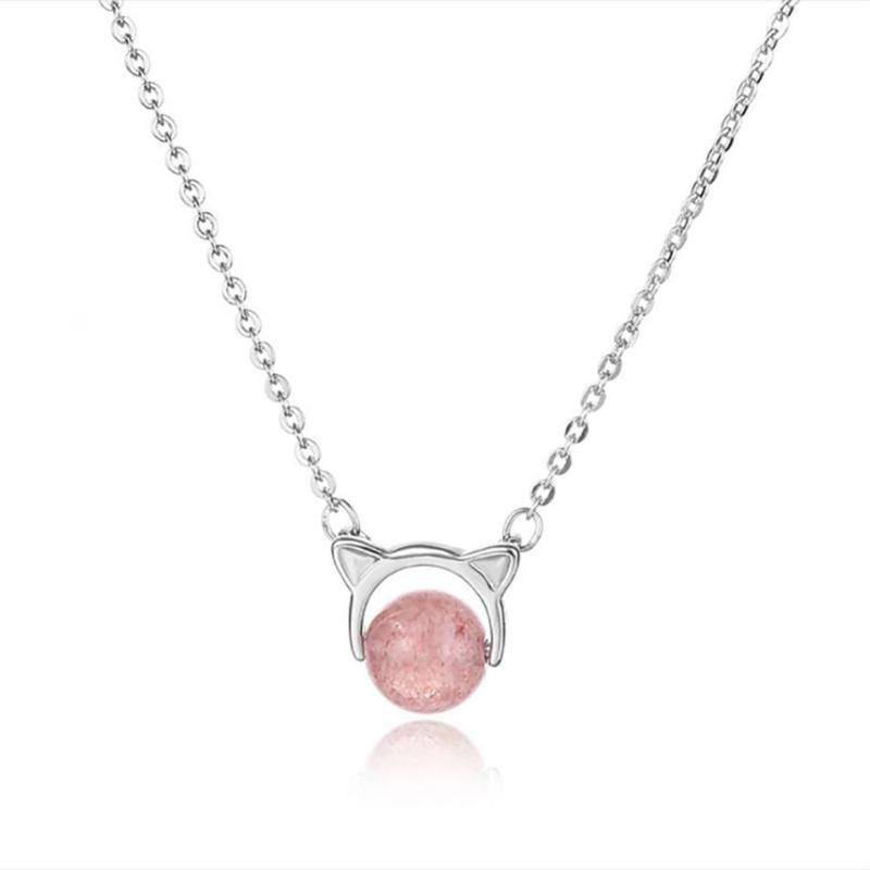 

Lovely Cute Crystal Opal Cat Pendant Necklace for Women Girls Jewelry Link Chain Pink Animal Necklace Dropshipping