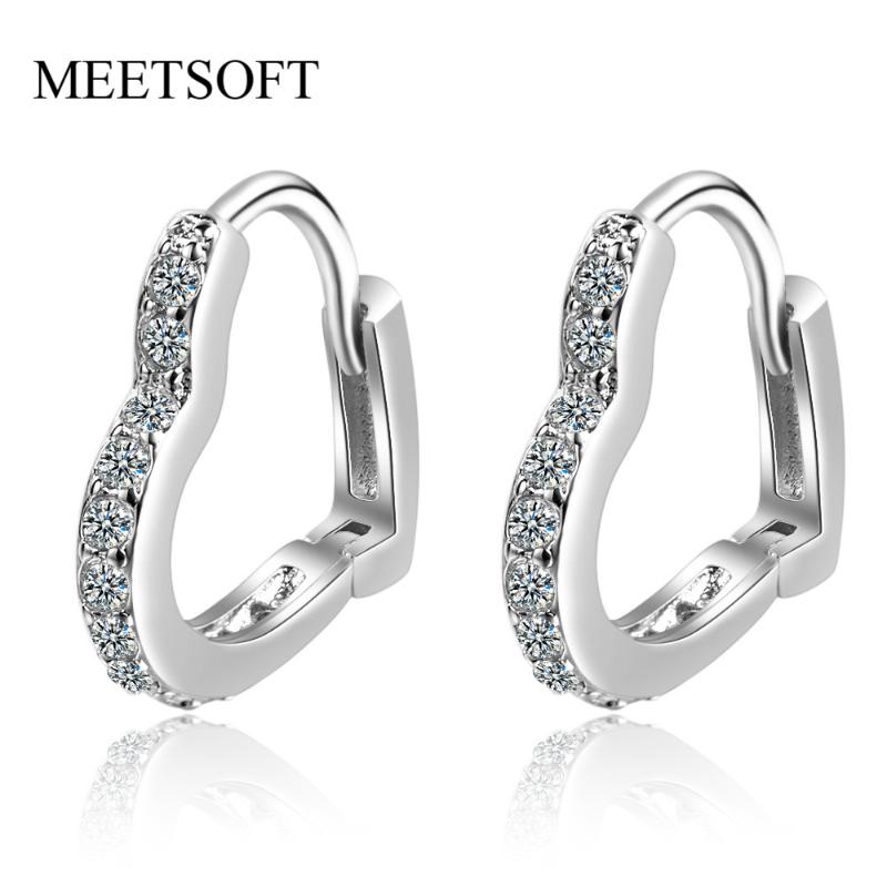 

Hoop & Huggie MEETSOFT 925 Silver Prevent Allergy Earrings For Women Trendy Retro Circle Hollow Out Heart Crystal Jewelry Gift