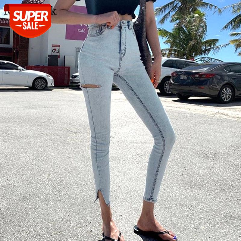 

New Fashion Streetwear Jeans Women Pants High Waist Boyfriend Jeans For Women Split Skinny Ripped For women Trousers 10397 #uX7S, Black;white