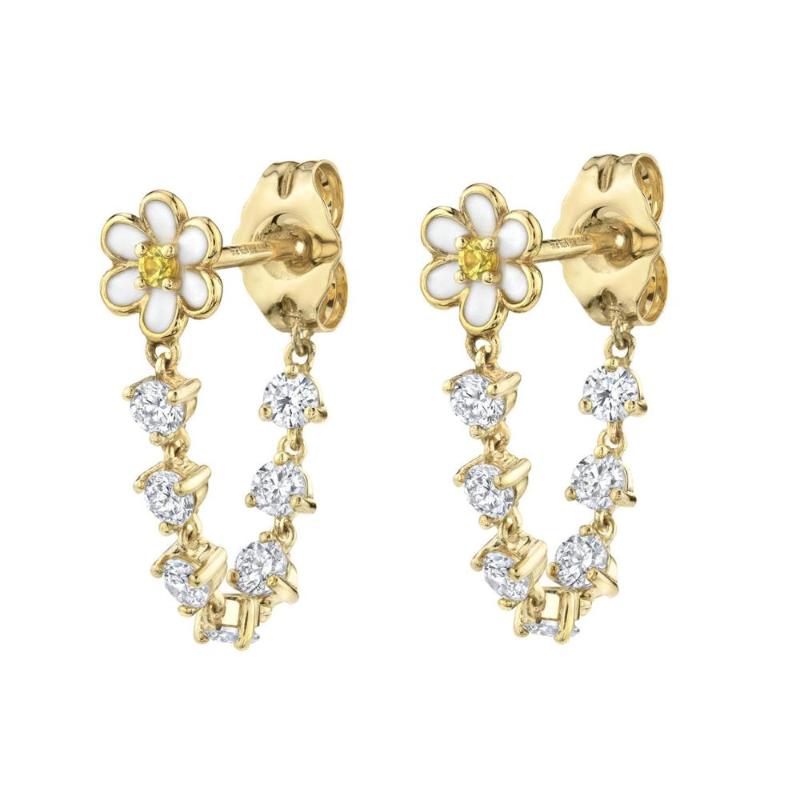 

new fashion women jewelry sparking bling 5A clear cubic zirconia cz tassel chain white yellow daisy flower girl earring fashion