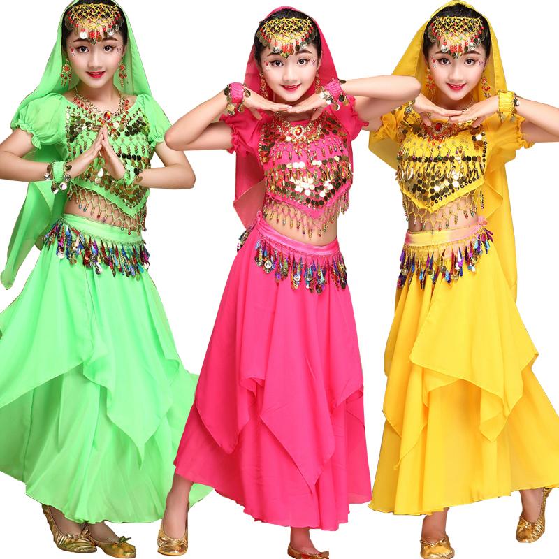 

Children Belly Dance Costume Kids Dancing Dress Girls Bollywood Dancing Outfits Performance Dance Stage Wear Suit, 3 pieces