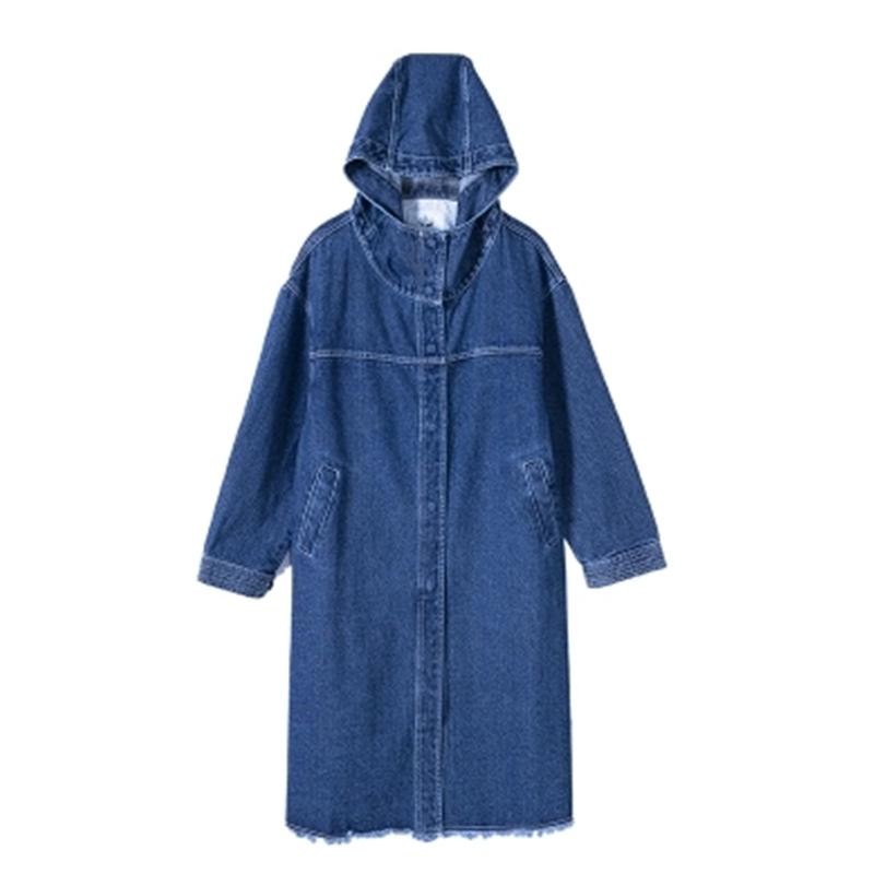 

2020 Fashion Spring Autumn New Loose Denim Windbreaker Female Long Section Harajuku Coat Style Casual Women' Clothing HJB156, Denim blue
