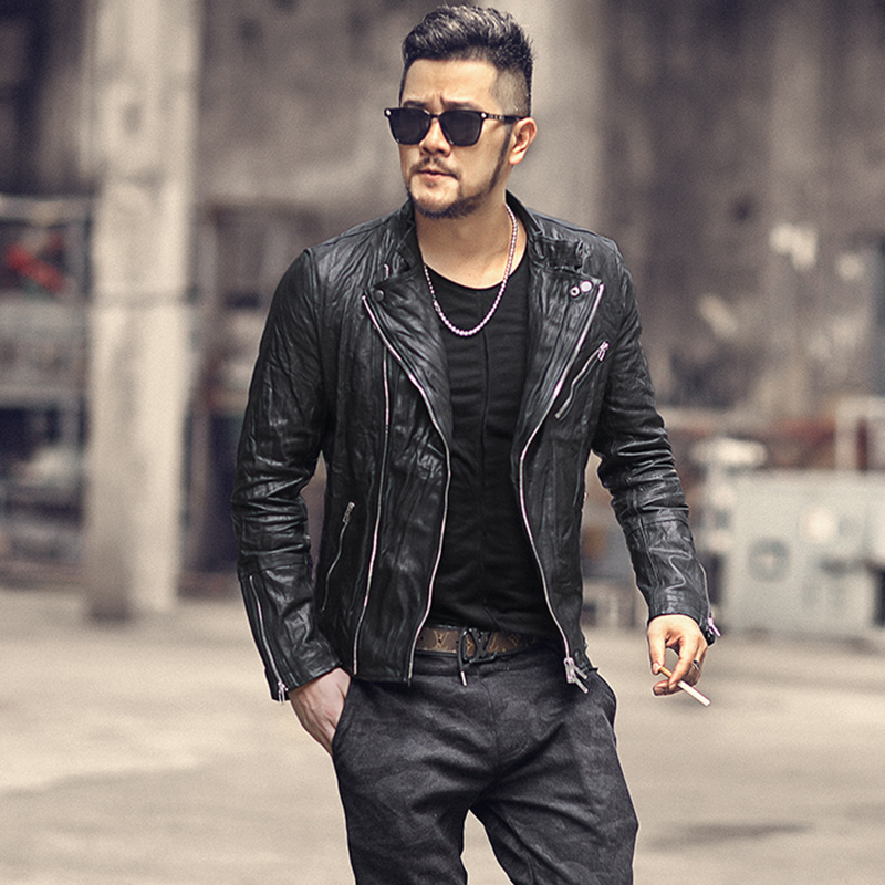 

2021 The New Sheep Skin Sportsman Motorcycle Leather Jacket L55-3 C34y, Black