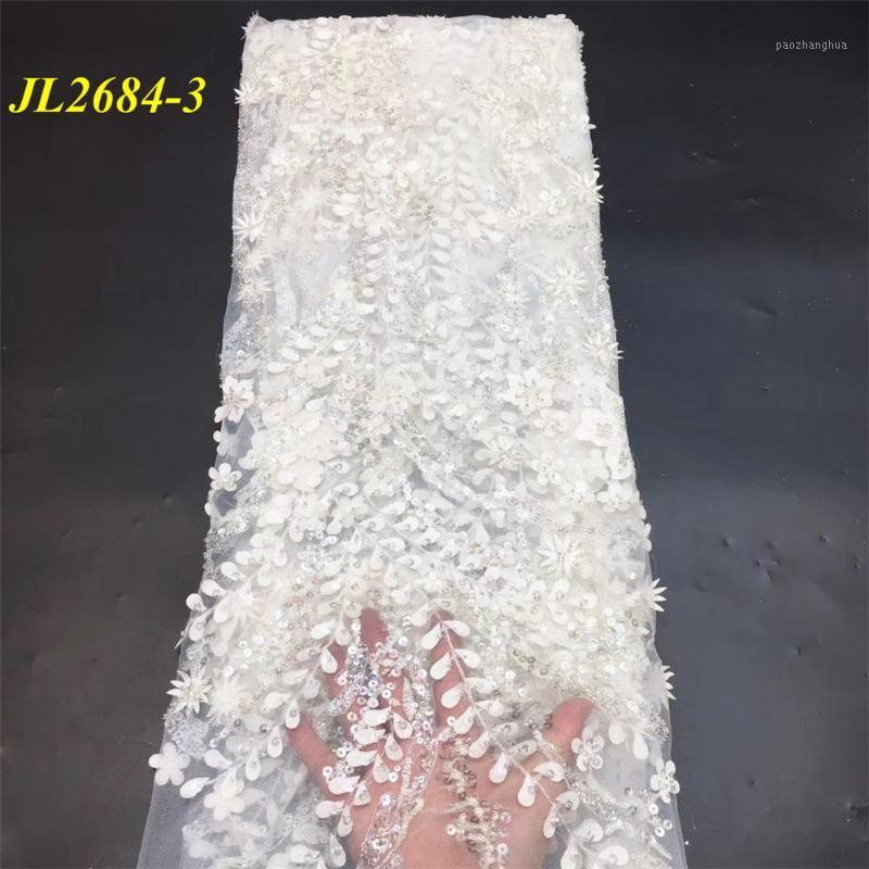 

White color lace fabric embroidery 3d lace fabric high quality embroidery tulle girl wedding dress 5 yards1
