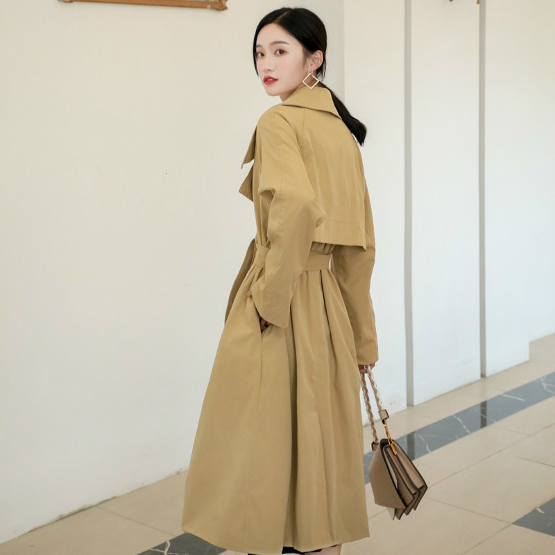 

2021 New Autumn women's clothes 20casual solid khaki trench coat with pocket bands oversize vintage jacket jackets B3BE