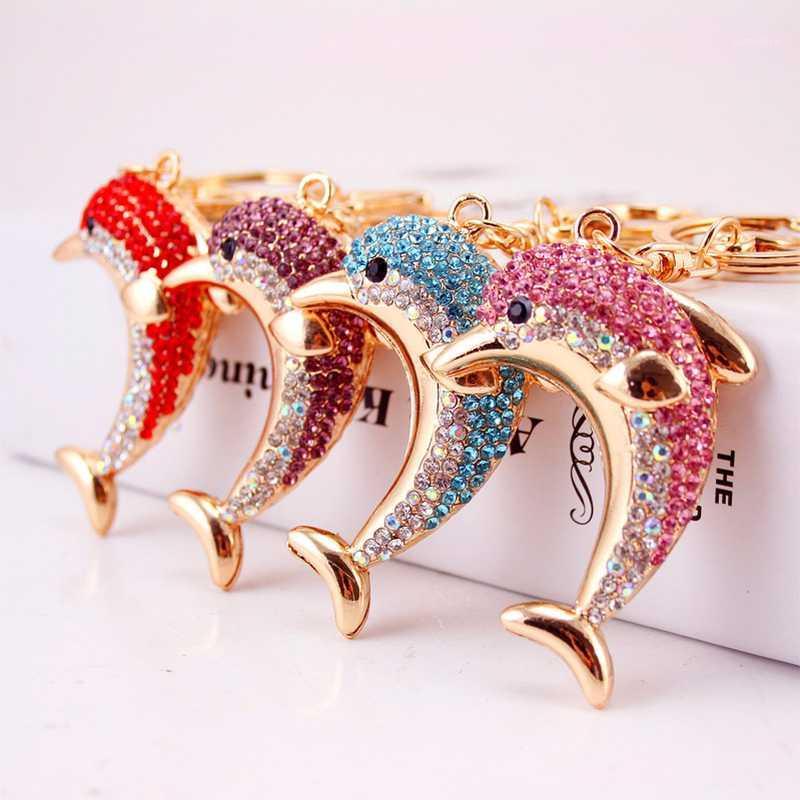 

2020 Lovely Crystal Dolphin Keychain For women Purse Handbag Car Key Keyring Keychain Wedding Birthday Gift Party Jewelry1