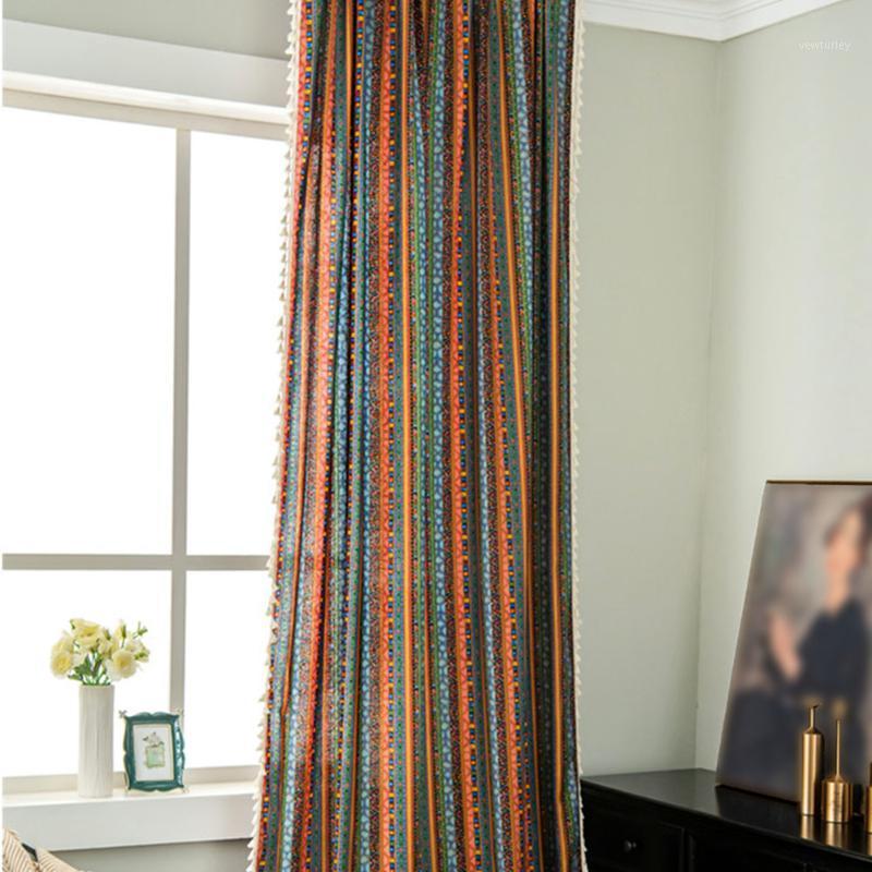 

Curtain Panel Living Room Hanging Stripe Pattern Hotel With Tassels Screening Darkening Shading Soft Country Style Window1, Rod