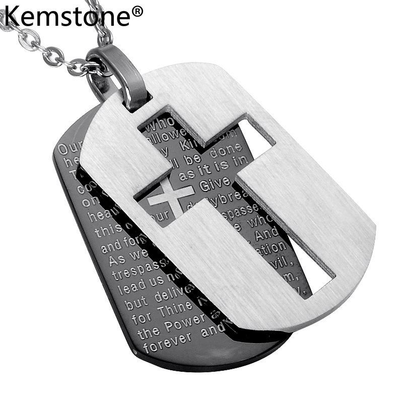 

Kemstone Gold Color Stainless Steel Cross and Bible Verse Dog Tag Pendant Necklace Jewelry for Men