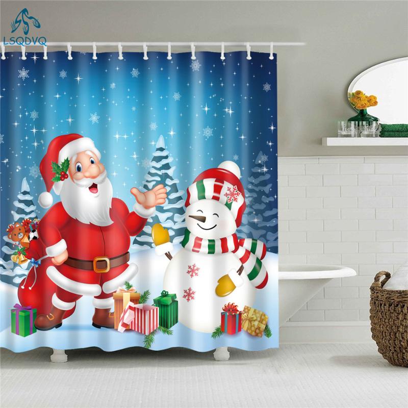 

European style merry christmas bathroom shower curtain frabic polyester polyester Santa Claus snowflake snowman bath curtain