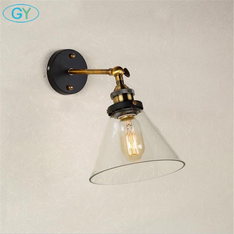

AC100-240V Vintage Wall Lamps Iron+Glass Wall Lights American Country Bedroom Bedside Fixtures Lighting Edison bulb lamp
