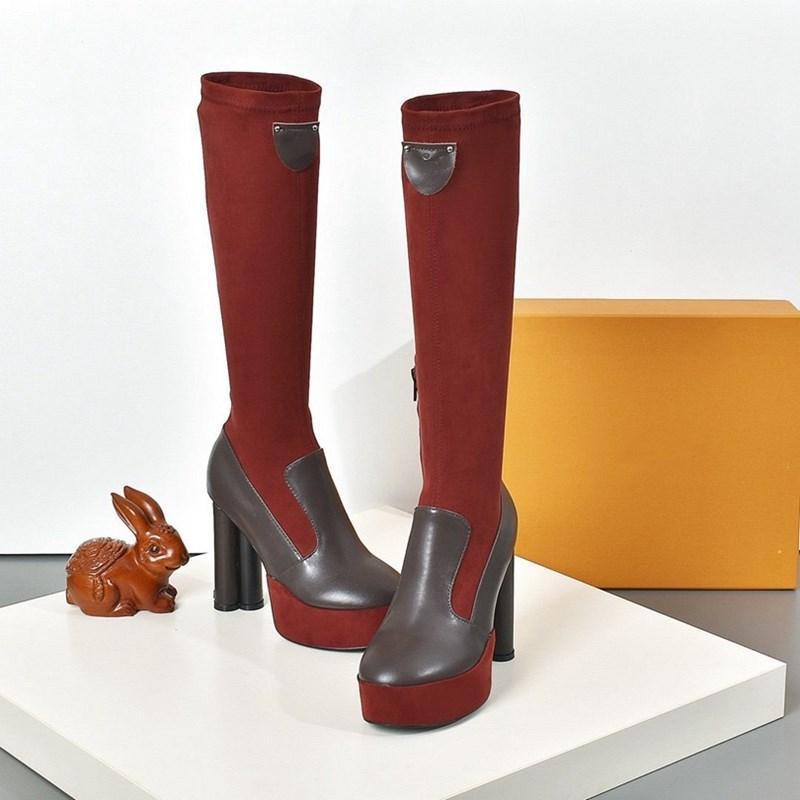 

Platform Woman Long Boots High Heel Genuine Leather Round Toe Ladies Shoes Luxury Designer Autumn Winter Zapatos De Mujer1, As picture1