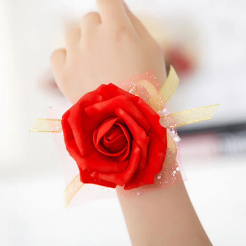 

Artificial Bride Flowers For Wedding Decoration 1 Pcs Wedding Supplies Hand Flower Bridesmaid Silk Rose Wrist Flowers, Pink