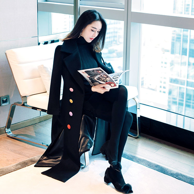 

wool coat x-long 2020 New black woolen jacket Women's jackets outerwear fashions