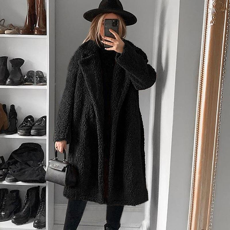 

Winter jacket jacket woman faux fur 2020 solid color warm women' classic fashion woman clothes trench coat for women, Bk