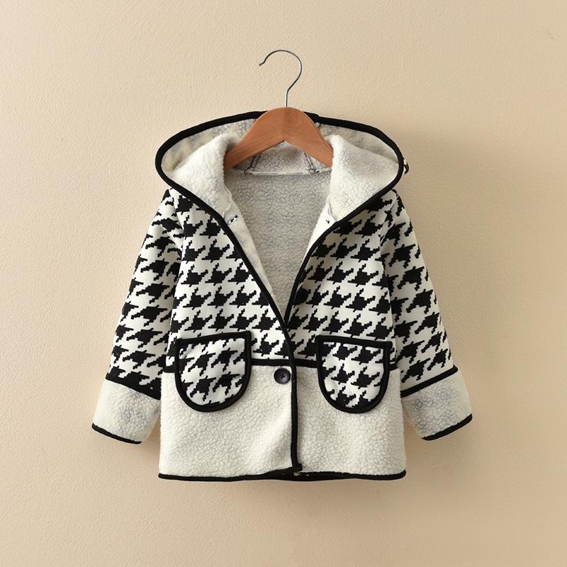 

New Plaid Jackets Baby Girl Coat Child Cotton Winter Trench Casual Hooded Jacket Girls Keeping Warm Outerwear Grid Blazer Coats, Black