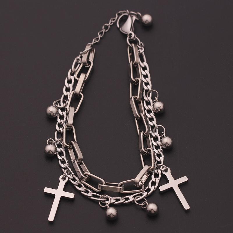 

New 2021 Vintage Religious Double Bracelet Round Bead Cross Multilayer Bracelet for Men and Women's Jewelry Gifts