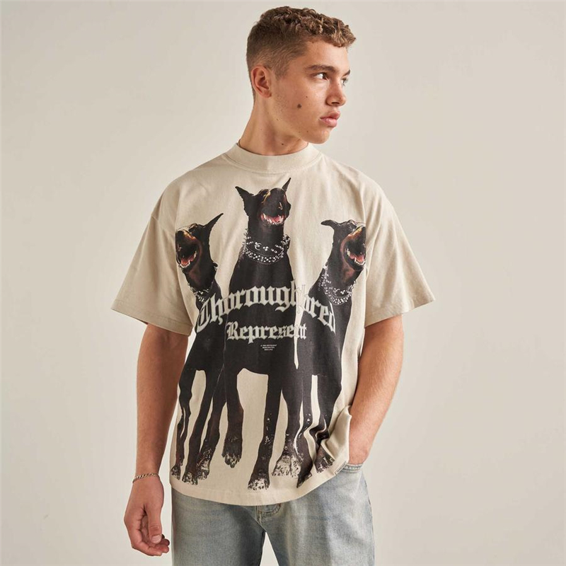 

Represent THOROUGHBRED Hound Print T-shirt Men Women 11 High Quality Represent Vintage Tee Washed Oversized Streetwear Top