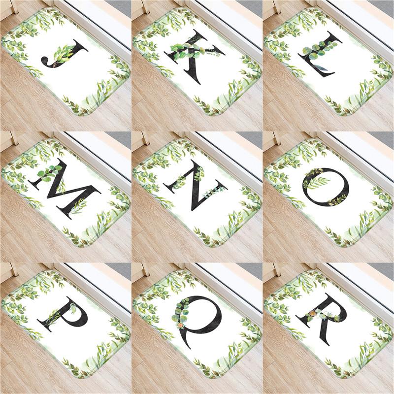 

Mats in Hallway Doormat Leaves Letter Simple Classic White Green Decor Home Anti-Slip Dustproof Living Room Rug
