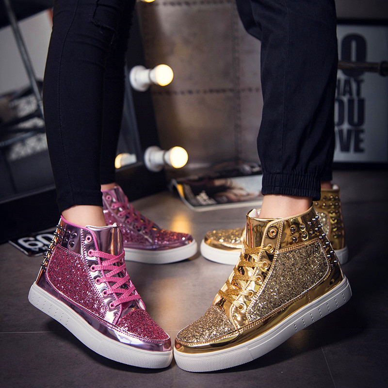

High quality design of the brand ladies vulcanized light breathable airbag sequin flats couple shoes, Black