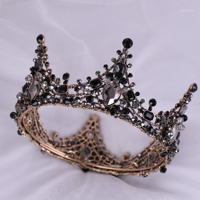 

Vintage Gold Black Crystal Bridal Crown Rhinestone Bridal Tiara Wedding Hair Jewelry Headbands Women Party Headpiece Prom1