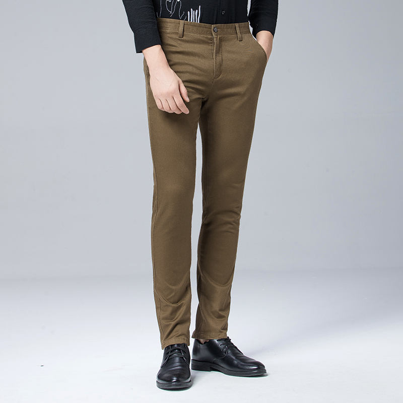 

High quality winter thicken warm casual thin chink fit suit men's pants, Dark green.